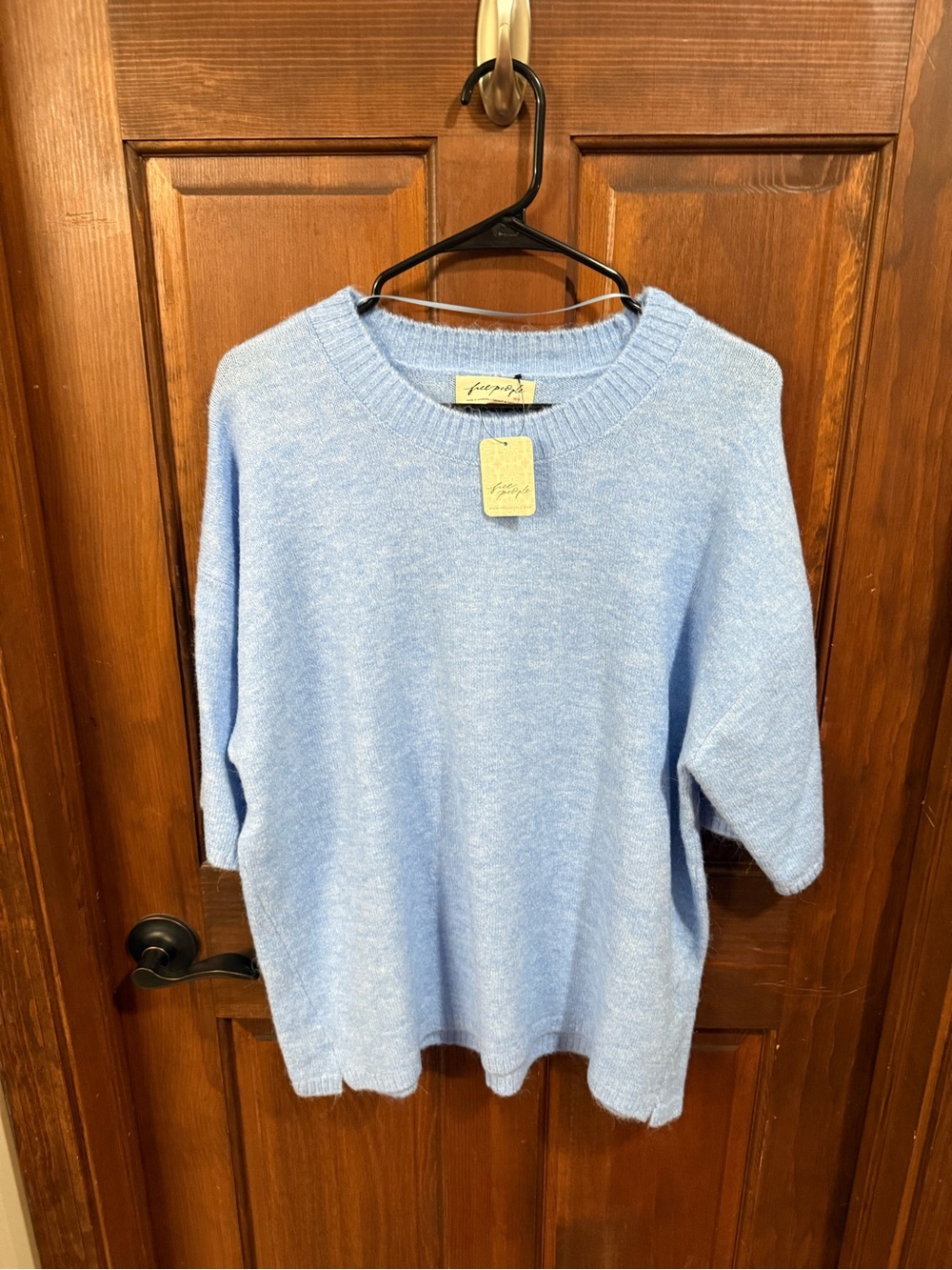 Free People Margot Short Sleeve Light Blue Cozy Knit Sweater